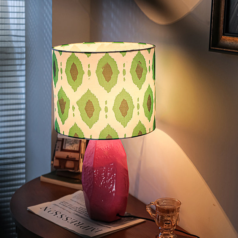 Ceramic Fabric Cylinder Geometric Table Lamp