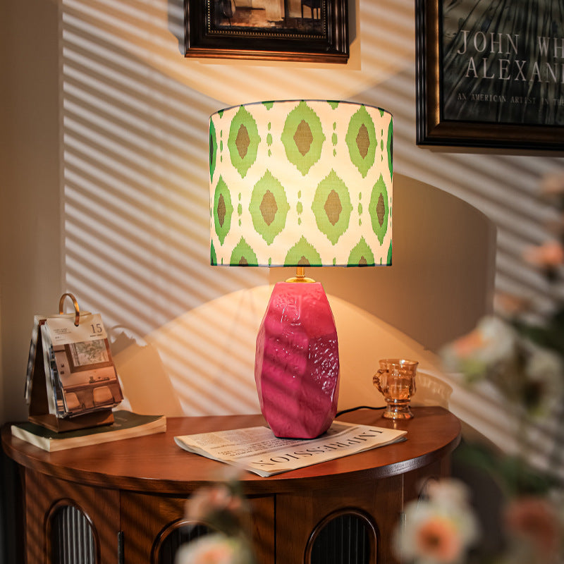 Ceramic Fabric Cylinder Geometric Table Lamp