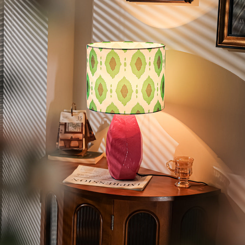 Ceramic Fabric Cylinder Geometric Table Lamp