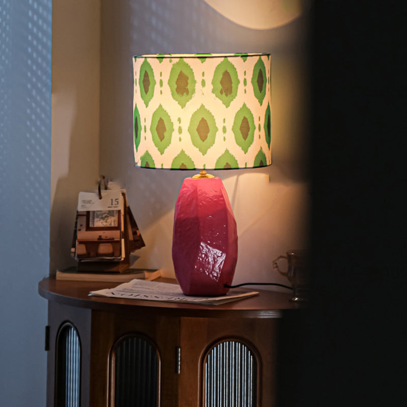 Ceramic Fabric Cylinder Geometric Table Lamp