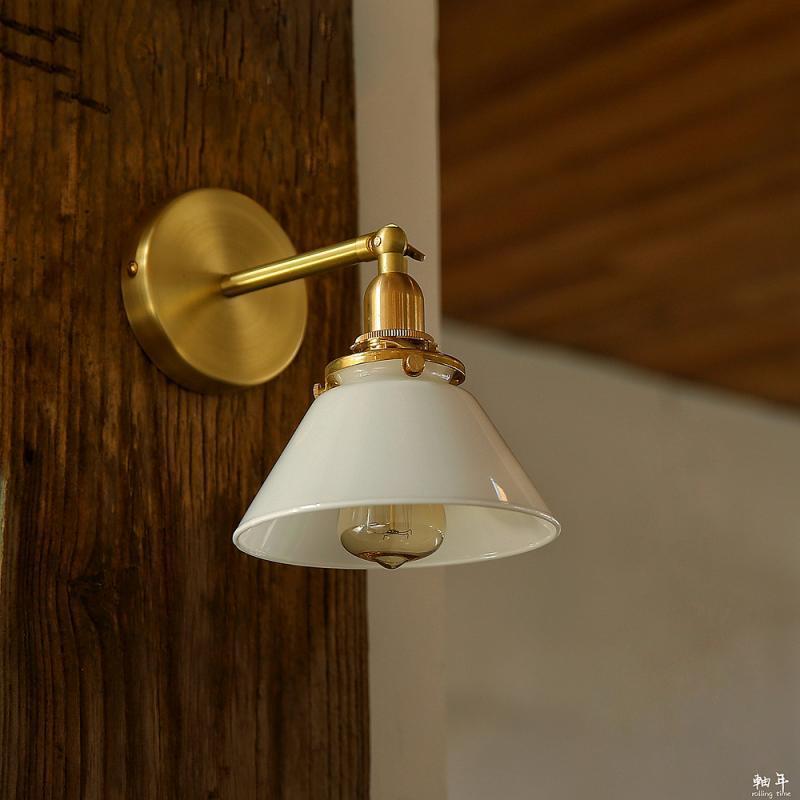 Copper Glass Conic Bedside Wall Lamp