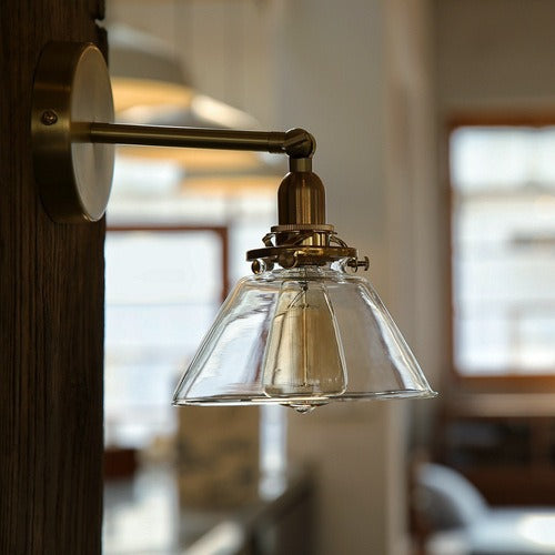 Copper Glass Conic Bedside Wall Lamp