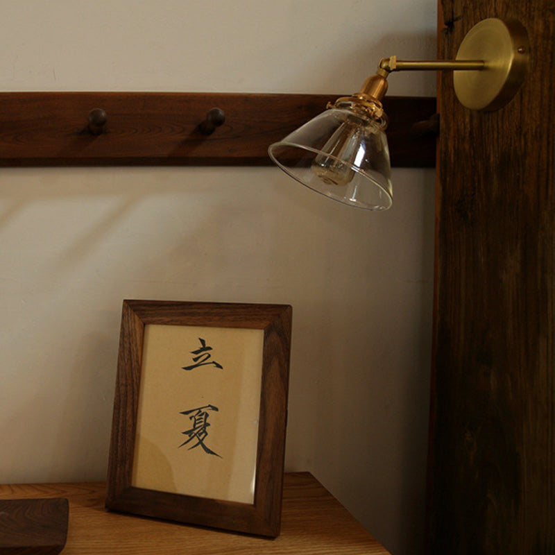Copper Glass Conic Bedside Wall Lamp