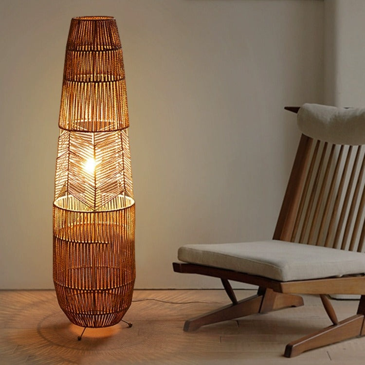 Traditional Japanese Weaving Iron Floor Lamp