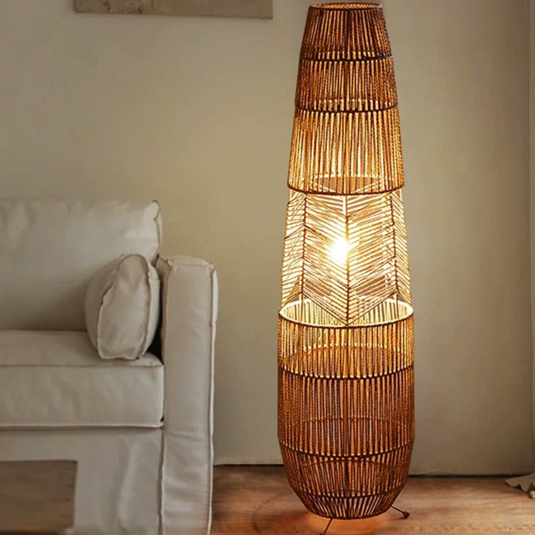 Traditional Japanese Weaving Iron Floor Lamp