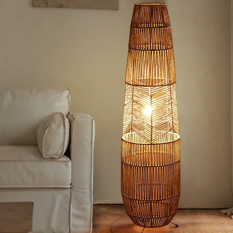 Traditional Japanese Weaving Iron Floor Lamp