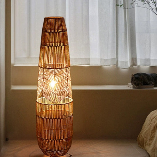 Traditional Japanese Weaving Iron Floor Lamp