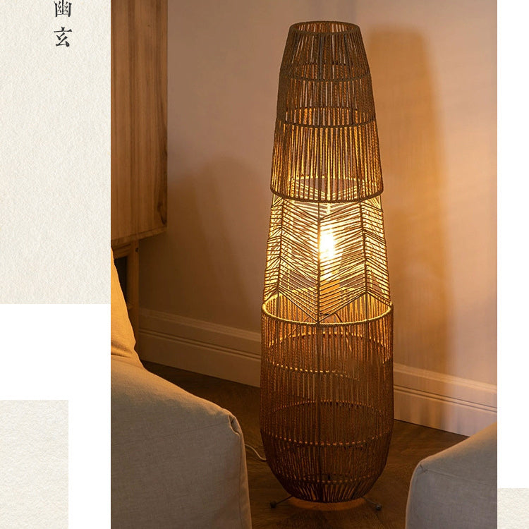 Traditional Japanese Weaving Iron Floor Lamp