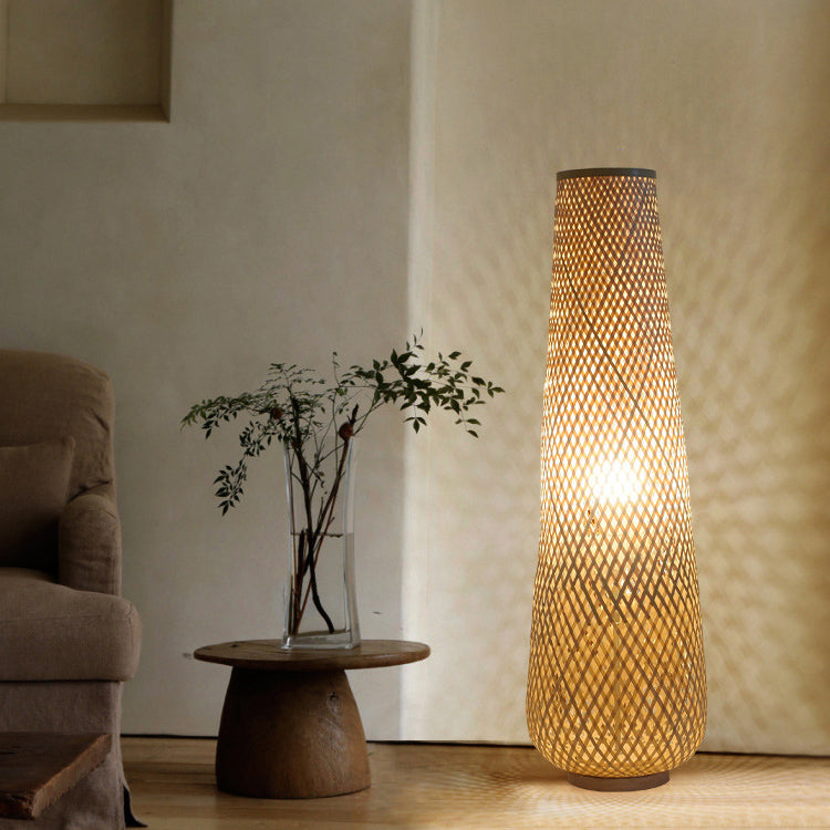 Handmade Weaving Bamboo Column Floor Lamp