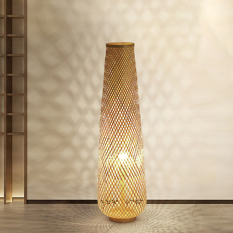 Handmade Weaving Bamboo Column Floor Lamp