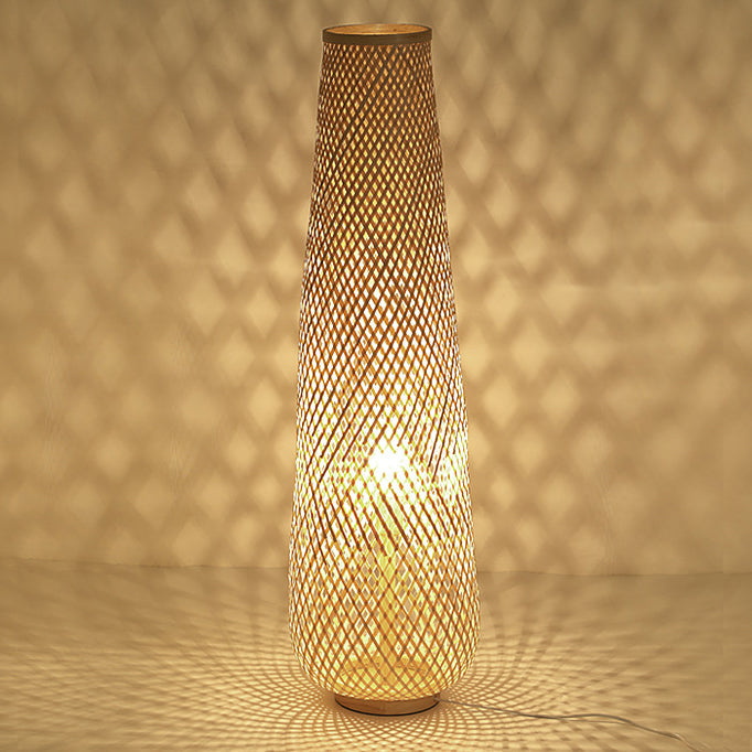 Handmade Weaving Bamboo Column Floor Lamp