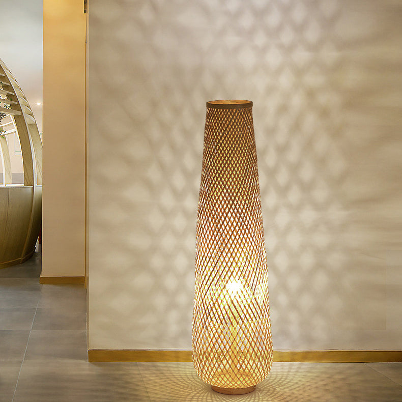 Handmade Weaving Bamboo Column Floor Lamp