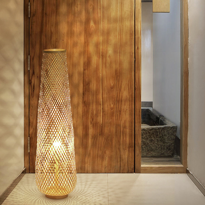 Handmade Weaving Bamboo Column Floor Lamp
