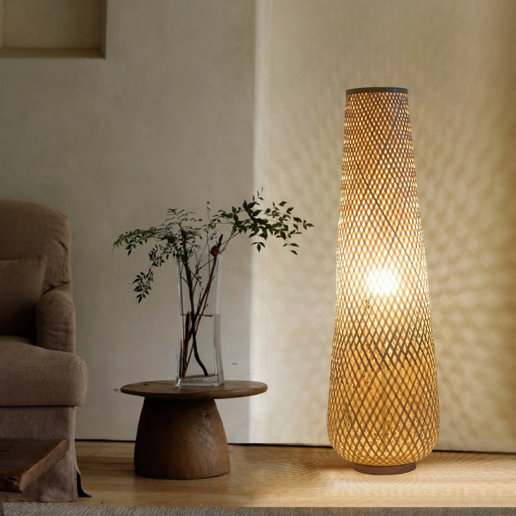 Handmade Weaving Bamboo Column Floor Lamp