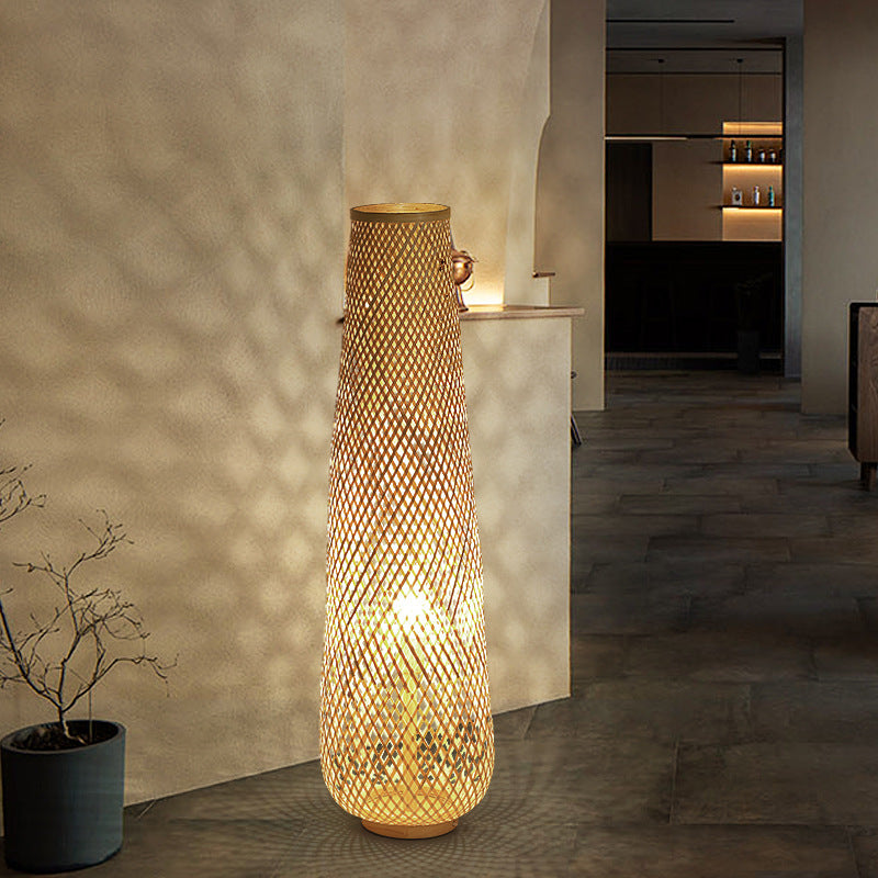 Handmade Weaving Bamboo Column Floor Lamp