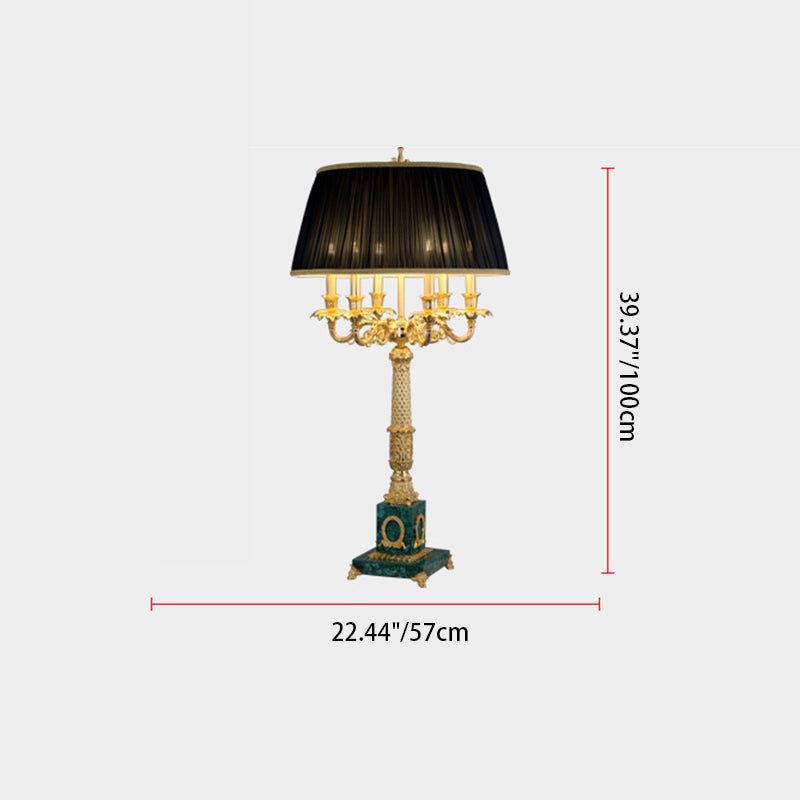 Brass Fabric Peacock Gemstone 6-Light Table Lamp