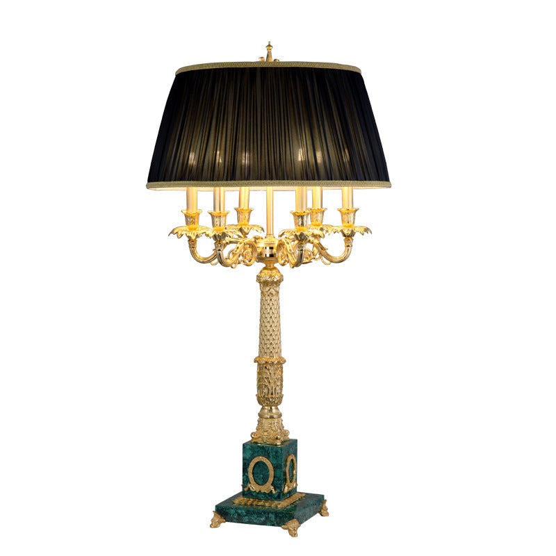 Brass Fabric Peacock Gemstone 6-Light Table Lamp