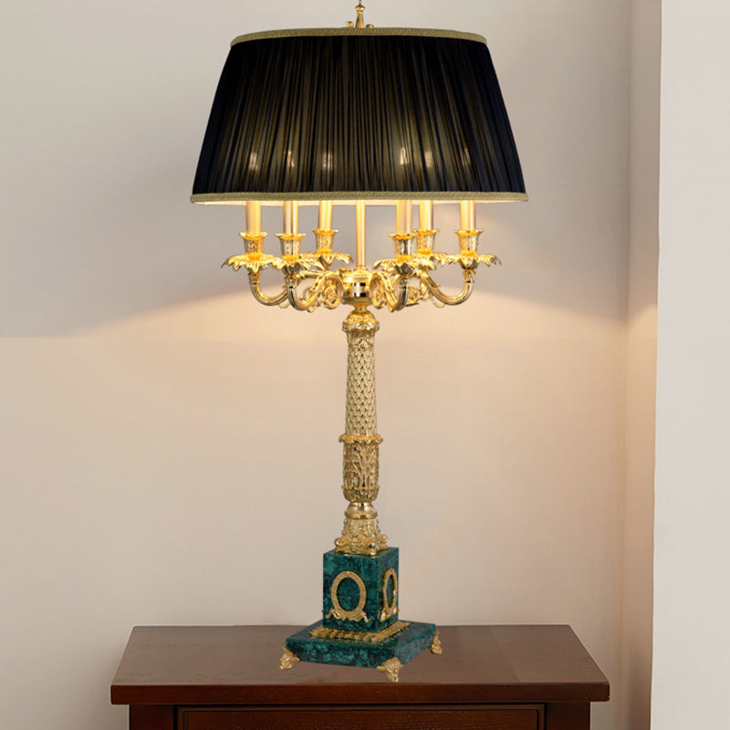 Brass Fabric Peacock Gemstone 6-Light Table Lamp