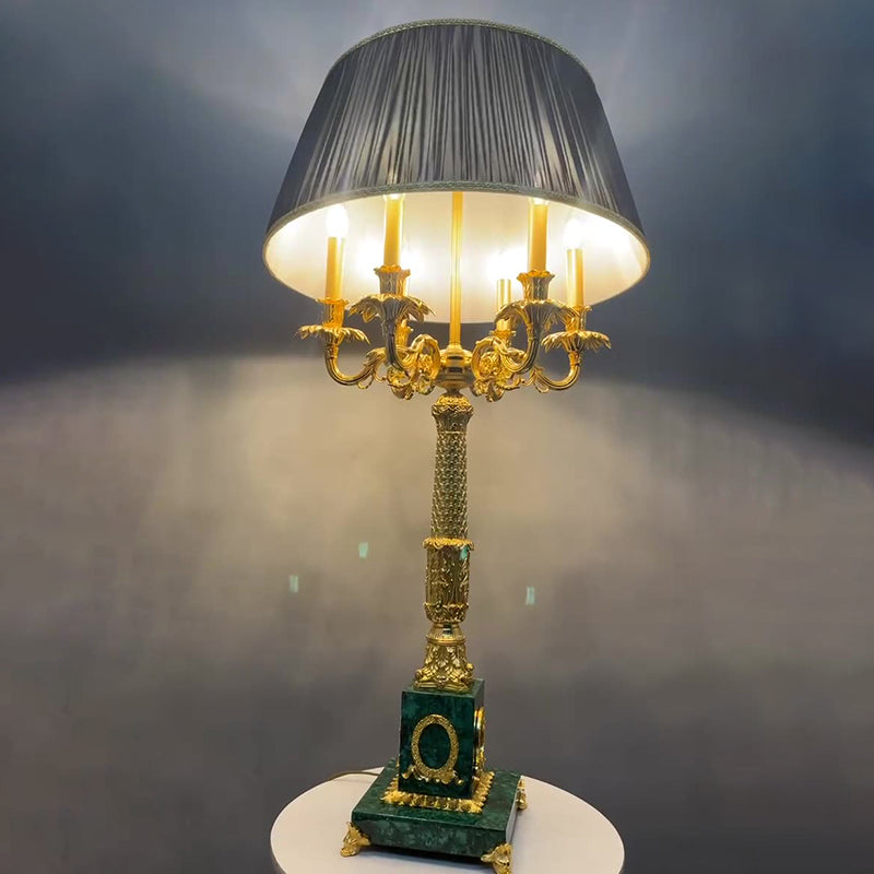 Brass Fabric Peacock Gemstone 6-Light Table Lamp