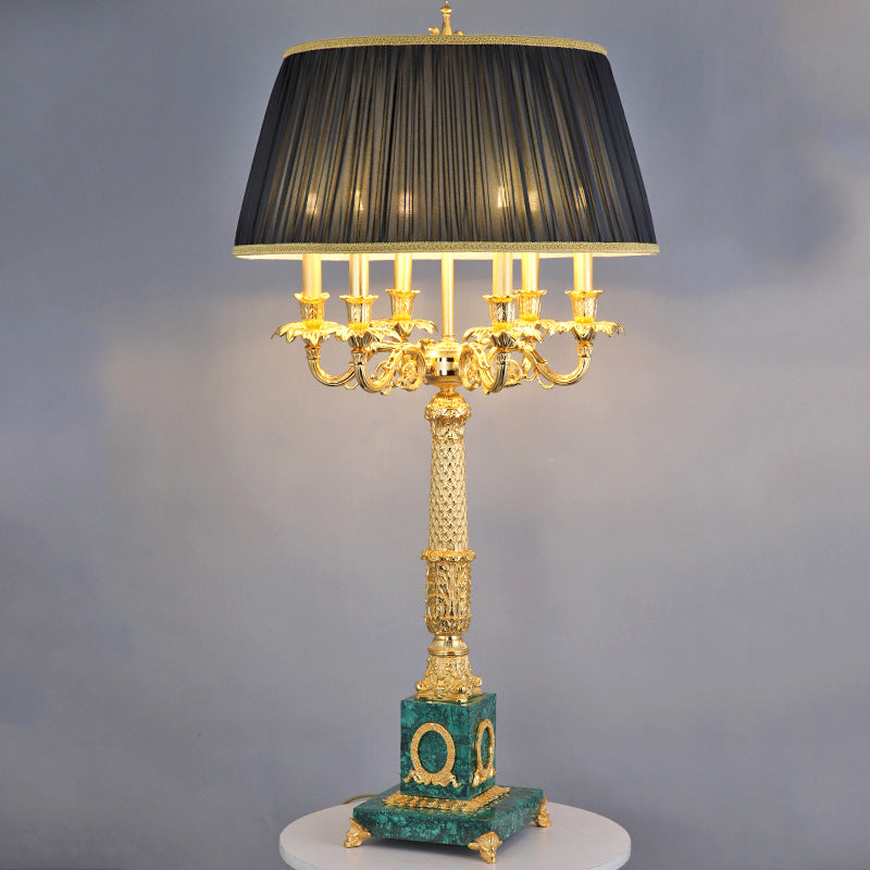 Brass Fabric Peacock Gemstone 6-Light Table Lamp