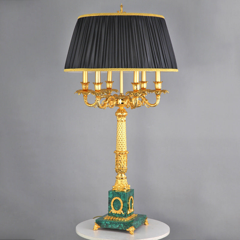 Brass Fabric Peacock Gemstone 6-Light Table Lamp