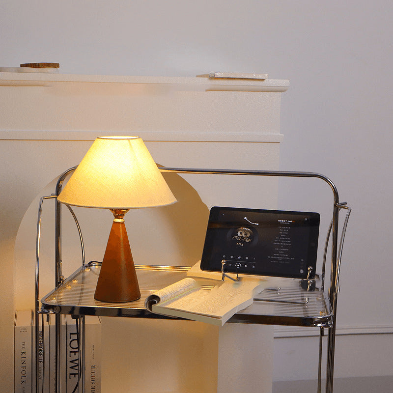 Conic Rubber Wood Fabric Table Lamp