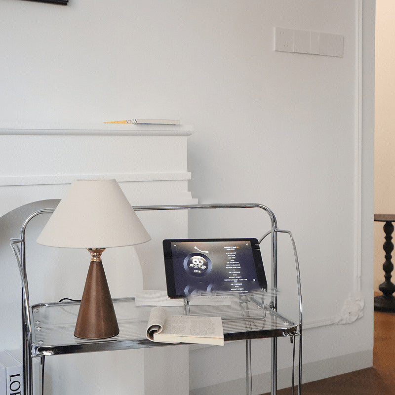 Conic Rubber Wood Fabric Table Lamp