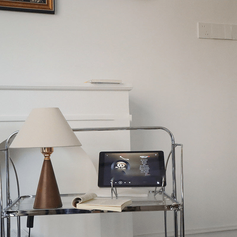 Conic Rubber Wood Fabric Table Lamp