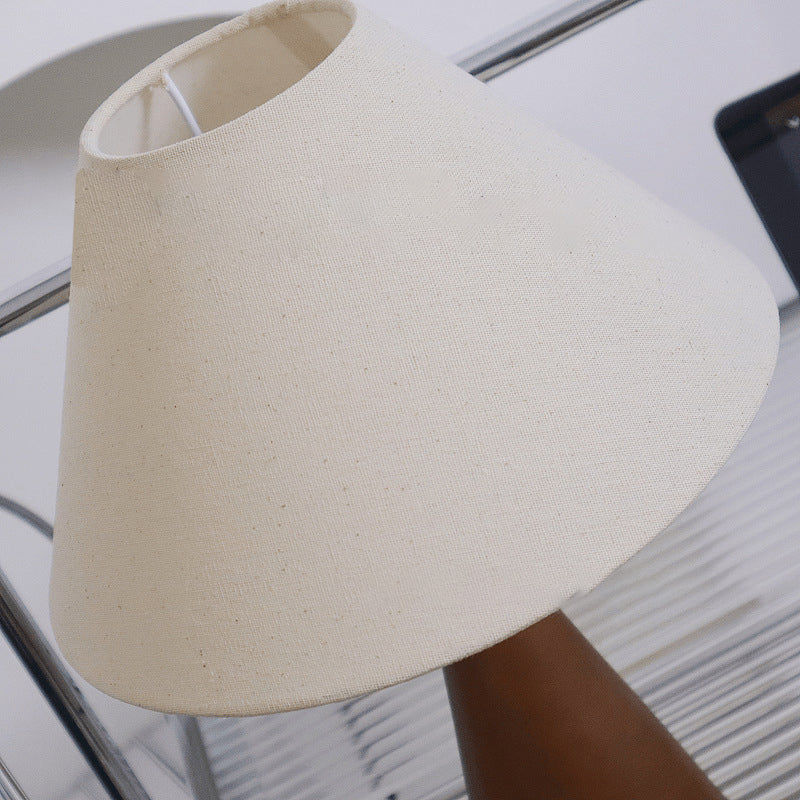 Conic Rubber Wood Fabric Table Lamp