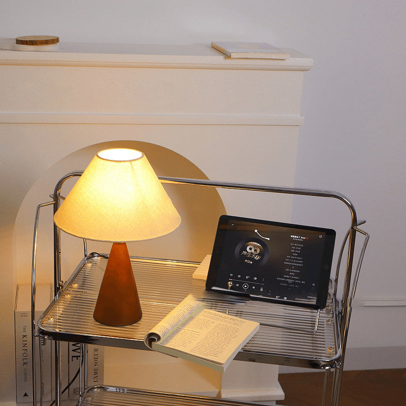 Conic Rubber Wood Fabric Table Lamp