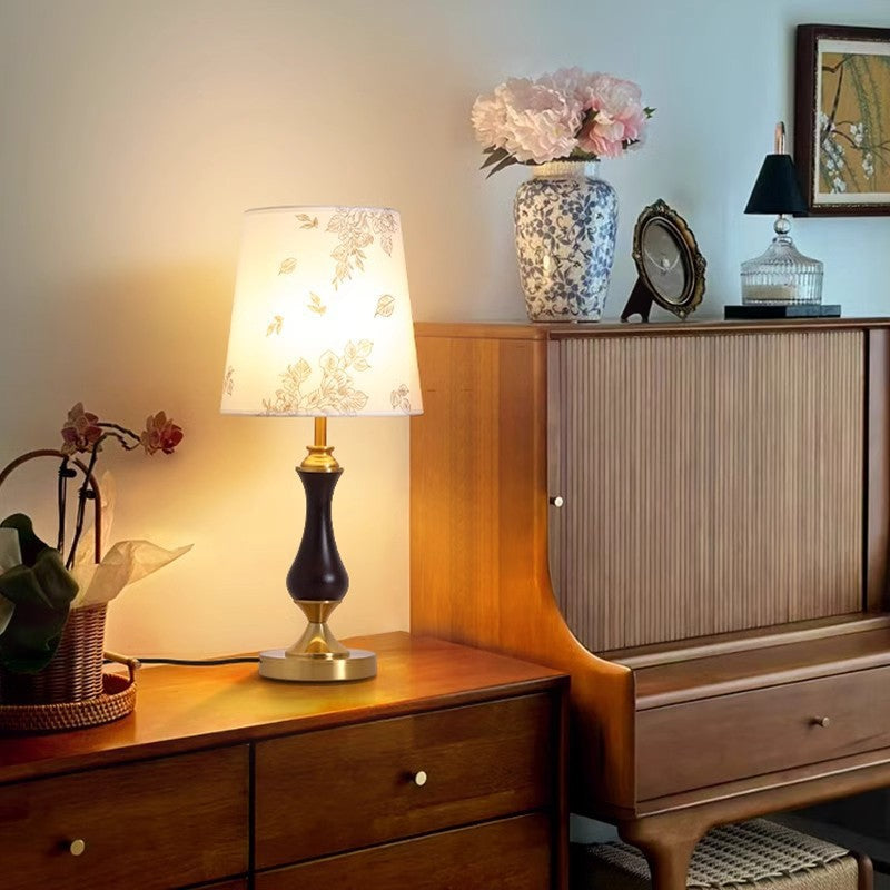 Solid Wood Metal Fabric Table Lamp