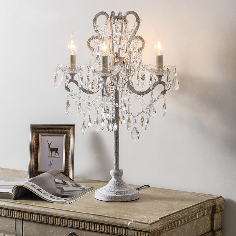 Iron Glass Crystal Candlestick 4-Light Table Lamp