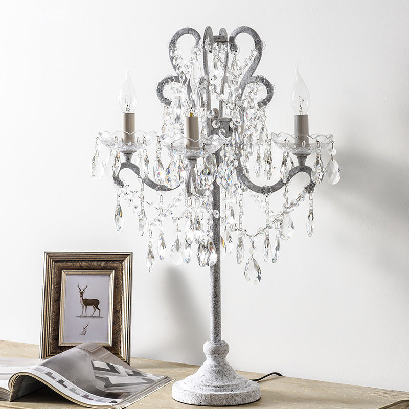 Iron Glass Crystal Candlestick 4-Light Table Lamp
