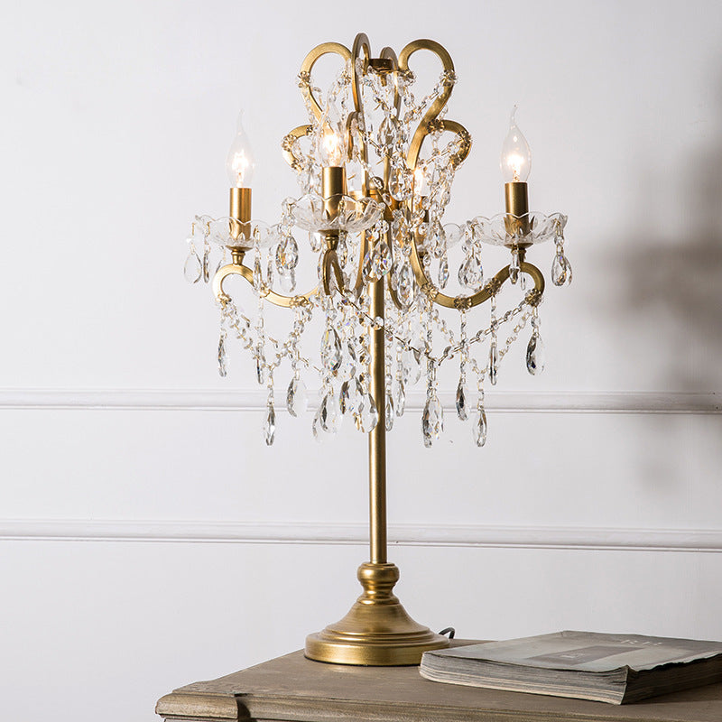 Iron Glass Crystal Candlestick 4-Light Table Lamp