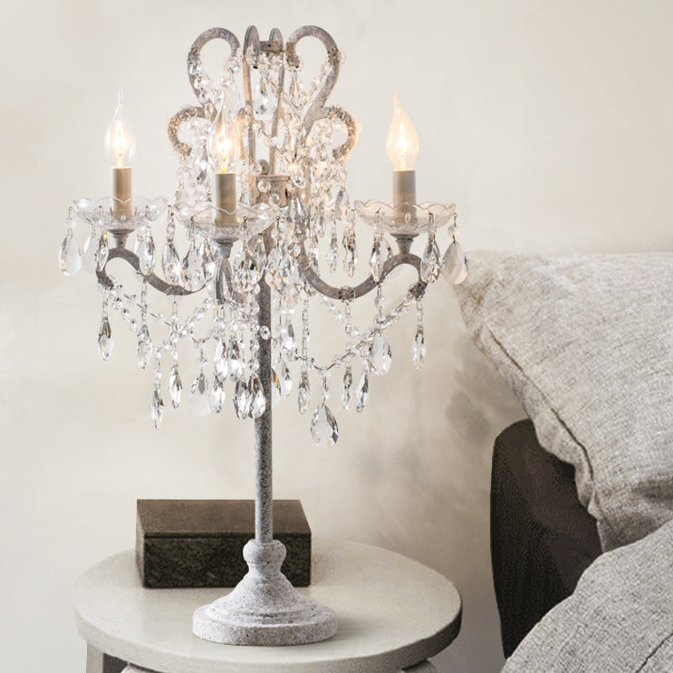 Iron Glass Crystal Candlestick 4-Light Table Lamp