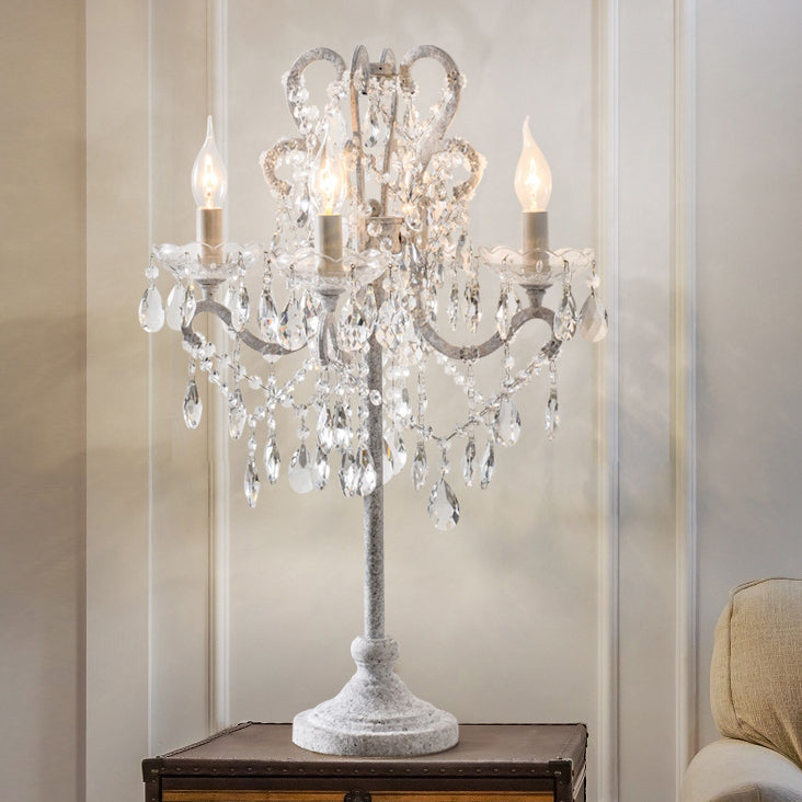 Iron Glass Crystal Candlestick 4-Light Table Lamp