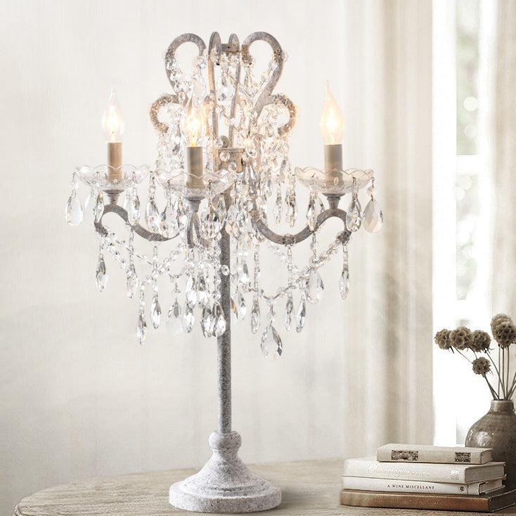 Iron Glass Crystal Candlestick 4-Light Table Lamp