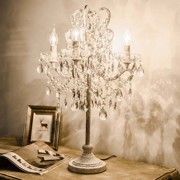 Iron Glass Crystal Candlestick 4-Light Table Lamp
