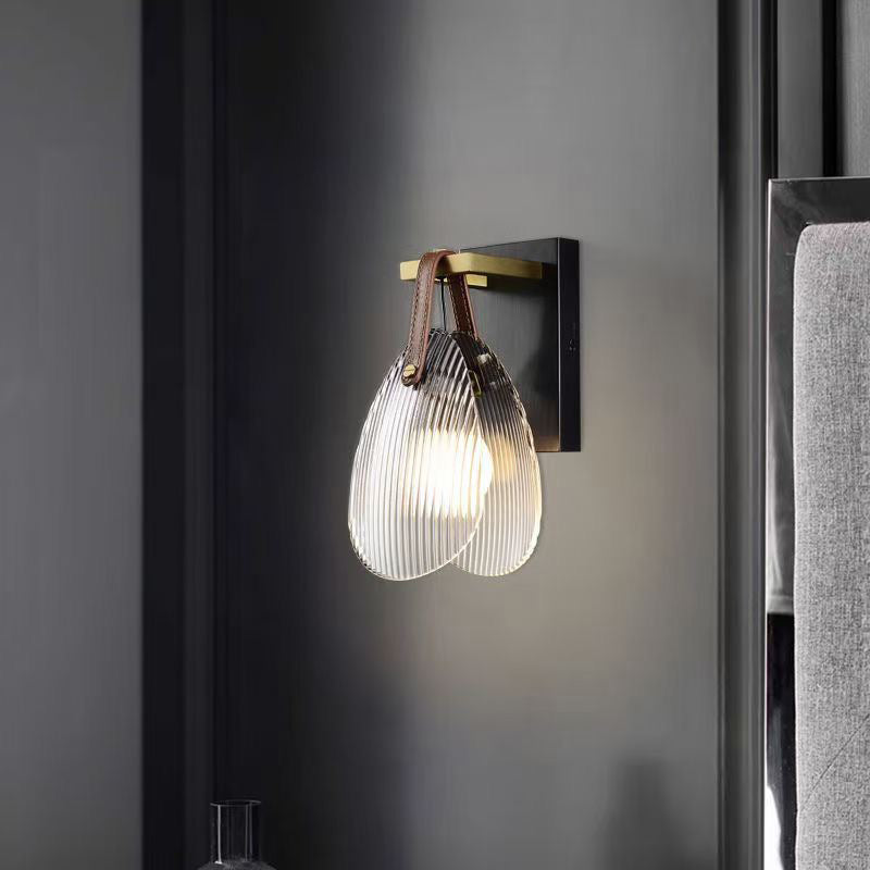 Iron Brass Glass Leather Wall Lamp