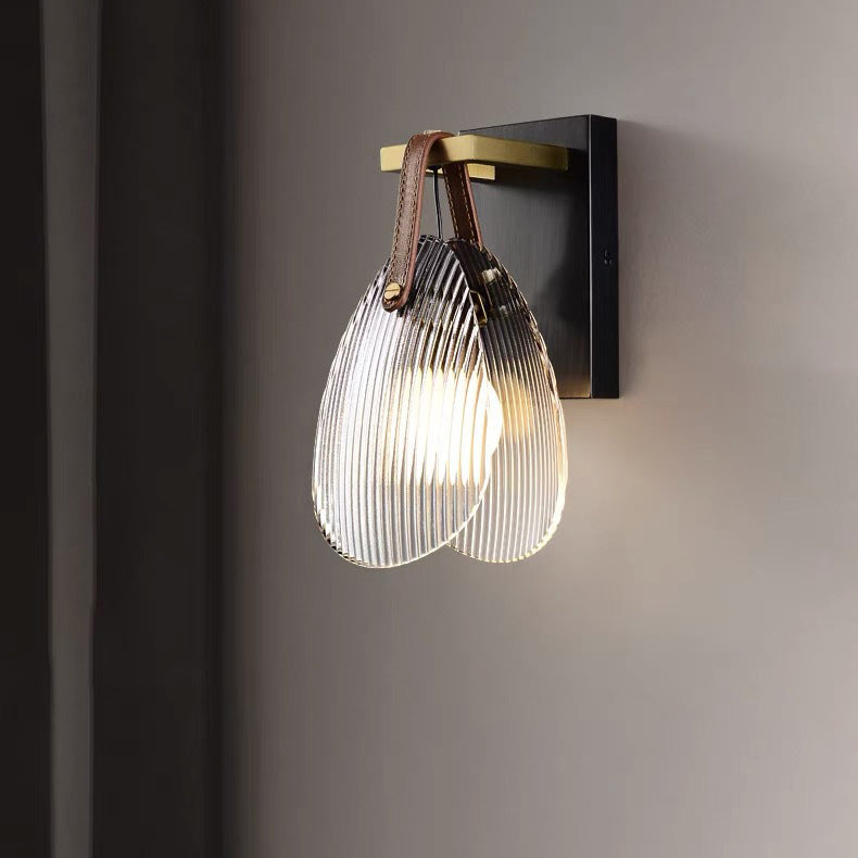 Iron Brass Glass Leather Wall Lamp