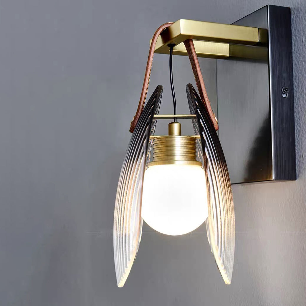 Iron Brass Glass Leather Wall Lamp