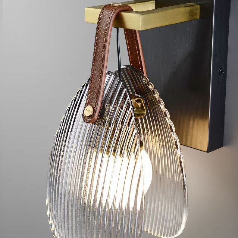 Iron Brass Glass Leather Wall Lamp