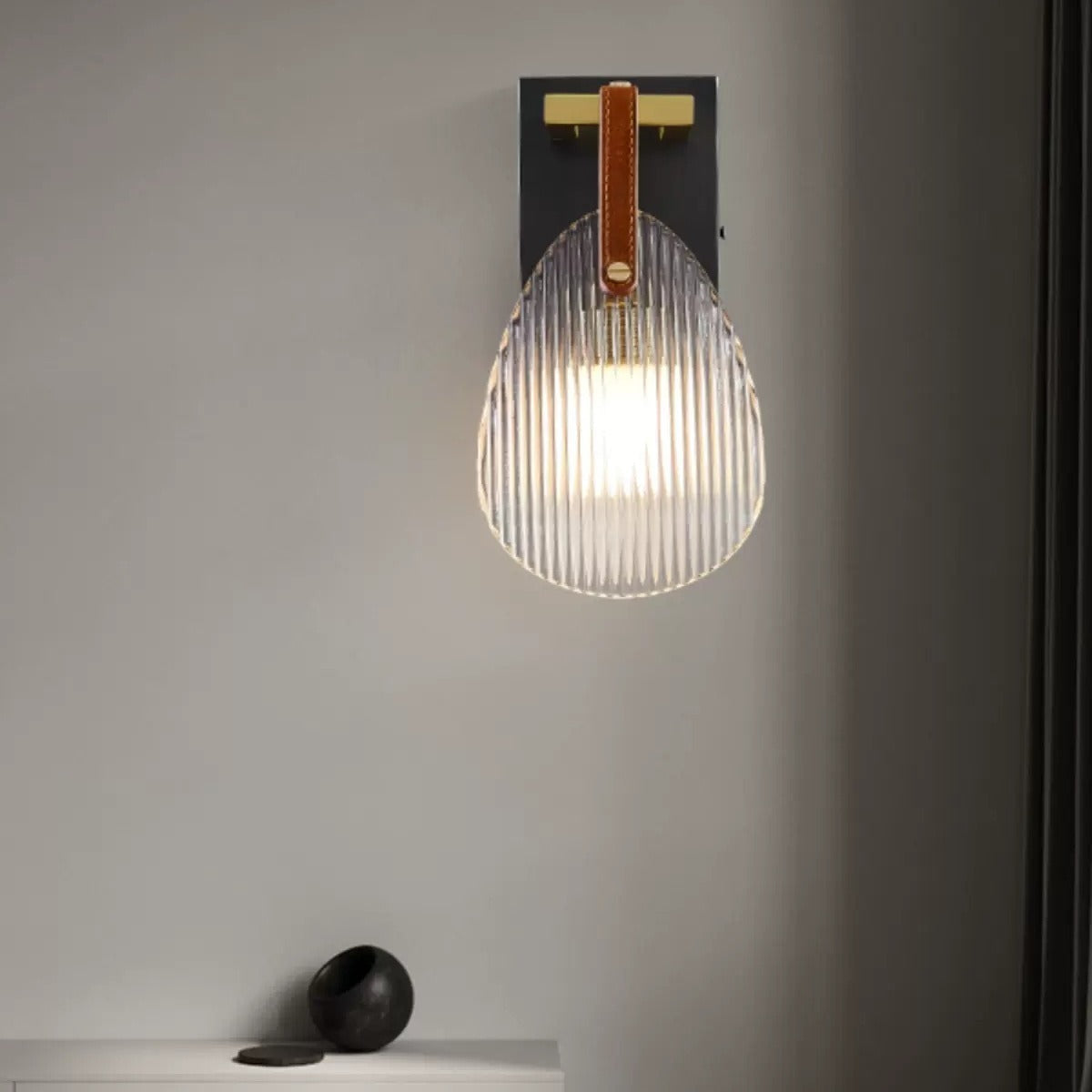 Iron Brass Glass Leather Wall Lamp