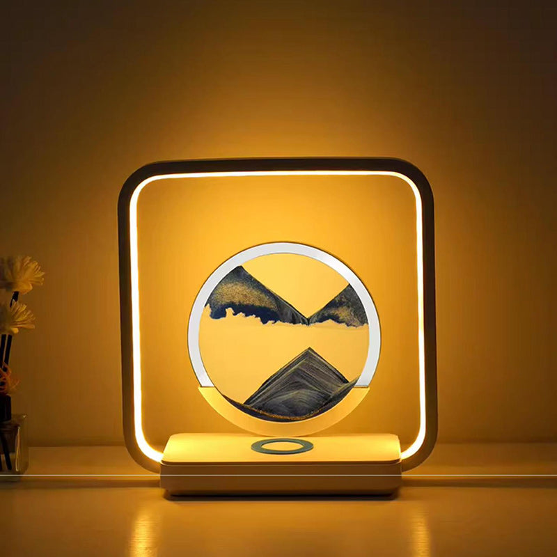 Square Sand Painting Metal Table Lamp