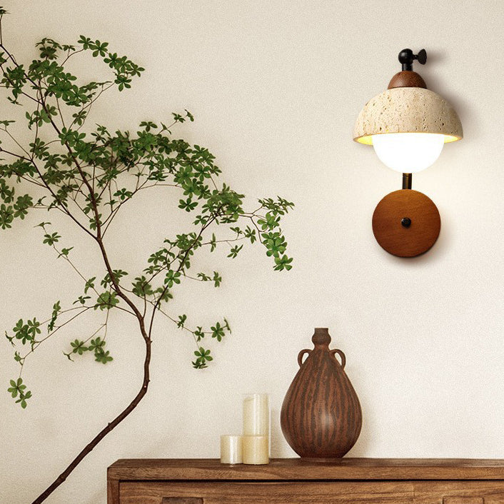 Travertine Iron Walnut Rotatable Wall Lamp