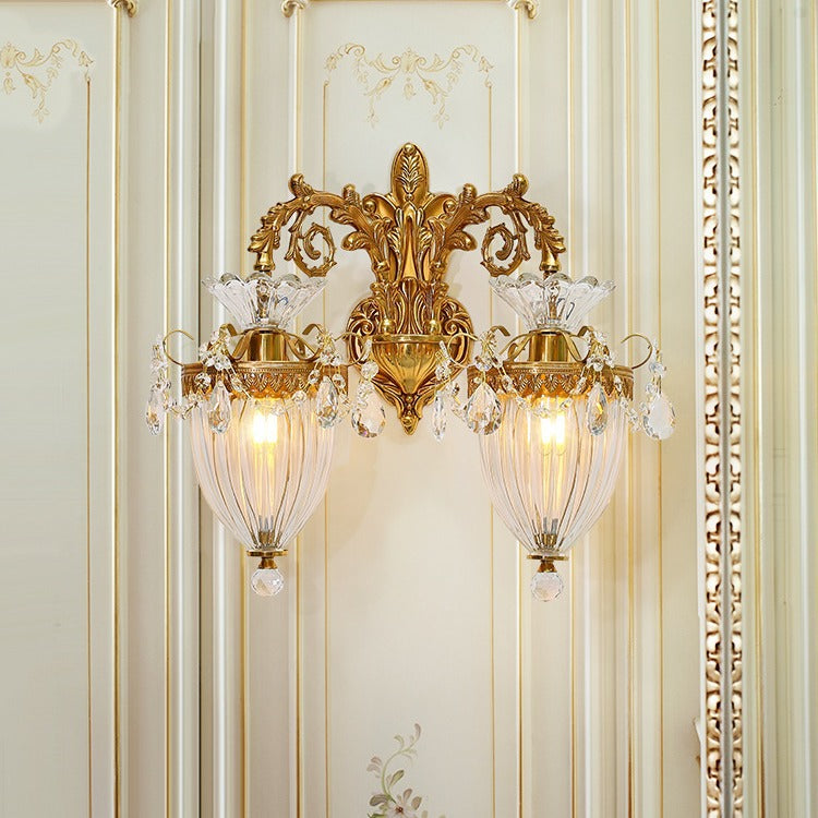 Alloy Brass Glass Crystal Wall Lamp