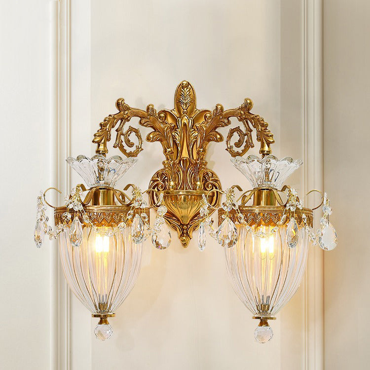 Alloy Brass Glass Crystal Wall Lamp