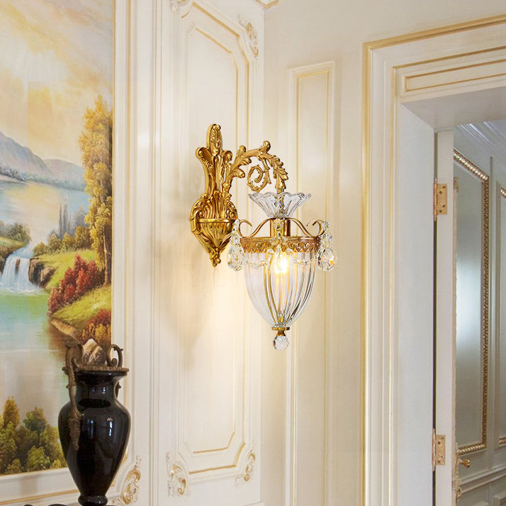 Alloy Brass Glass Crystal Wall Lamp