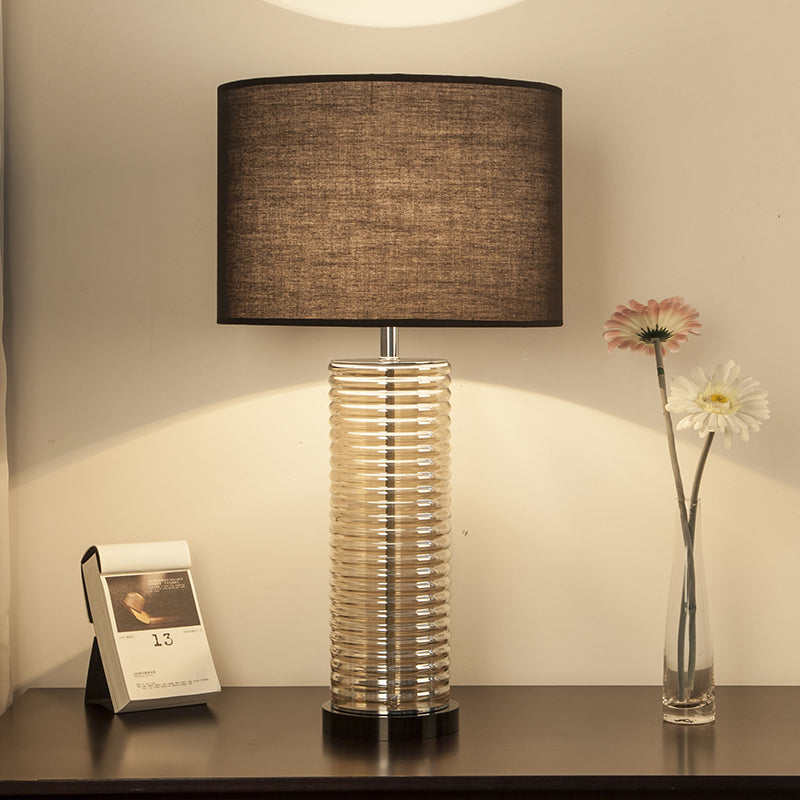 Glass Fabric Crystal Cylinder Table Lamp