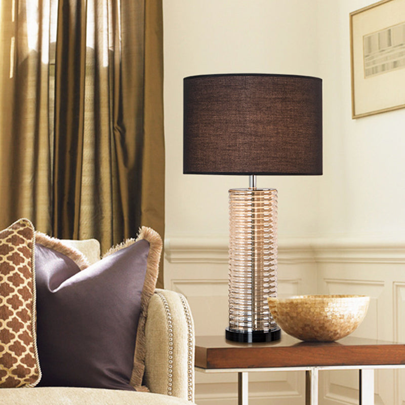 Glass Fabric Crystal Cylinder Table Lamp